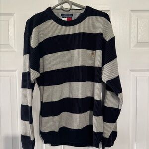Tommy Hilfiger Black and Gray Crewneck Sweater Vintage 90s